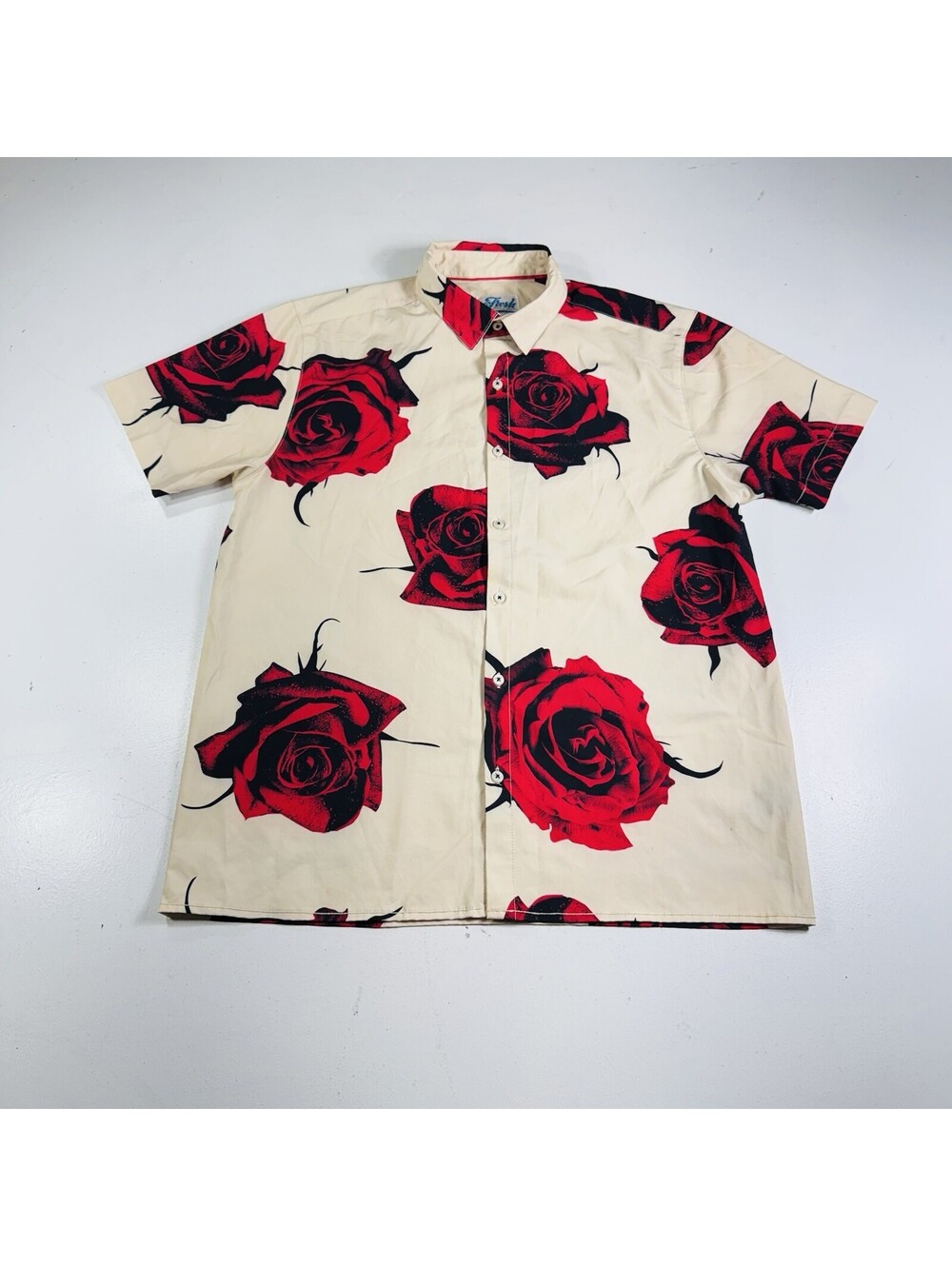 Fresh Prints Of Bel Air Shirt Tan Red Bose All Over Men’s Size Large